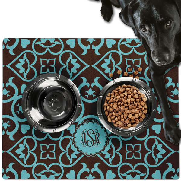 Custom Floral Dog Food Mat - Large w/ Monogram