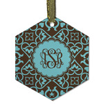 Floral Flat Glass Ornament - Hexagon w/ Monogram