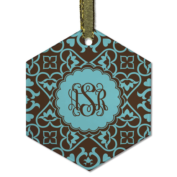 Custom Floral Flat Glass Ornament - Hexagon w/ Monogram