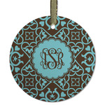 Floral Flat Glass Ornament - Round w/ Monogram