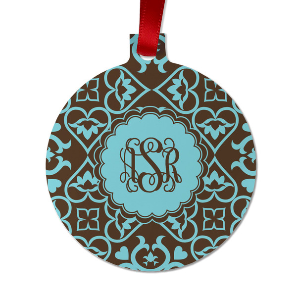 Custom Floral Metal Ball Ornament - Double Sided w/ Monogram