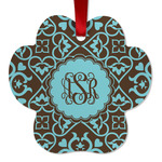 Floral Metal Paw Ornament - Double Sided w/ Monogram