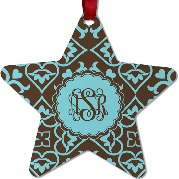 Custom Floral Metal Star Ornament - Double Sided w/ Monogram