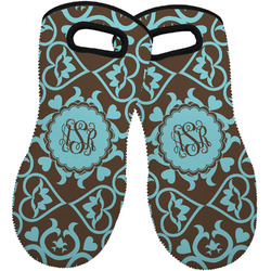 Floral Neoprene Oven Mitts - Set of 2 w/ Monogram