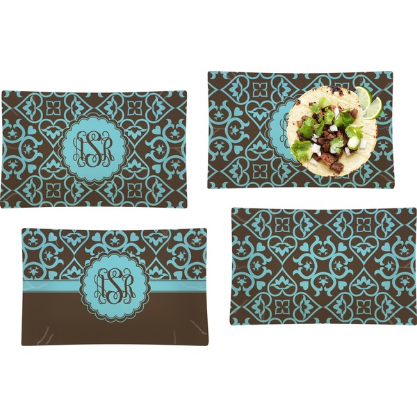 Custom Floral Set of 4 Glass Rectangular Lunch / Dinner Plate (Personalized)