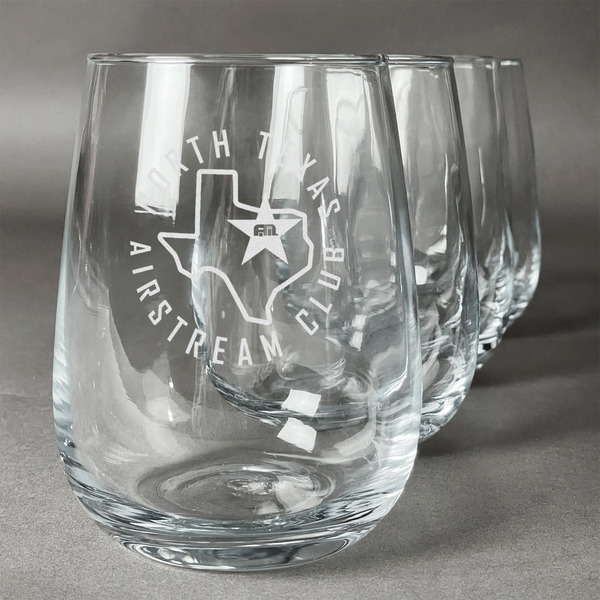 Custom North Texas Airstream Club Stemless Wine Glasses - Laser Engraved- Set of 4