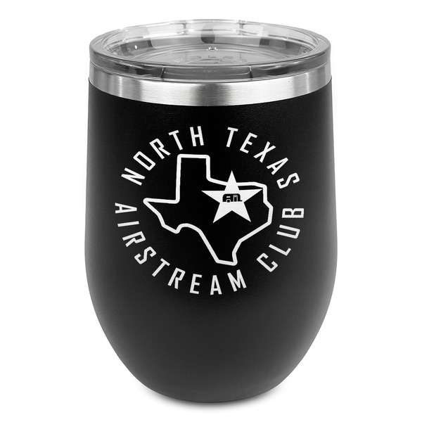 Custom North Texas Airstream Club Stemless Stainless Steel Wine Tumbler - Black - Double-Sided