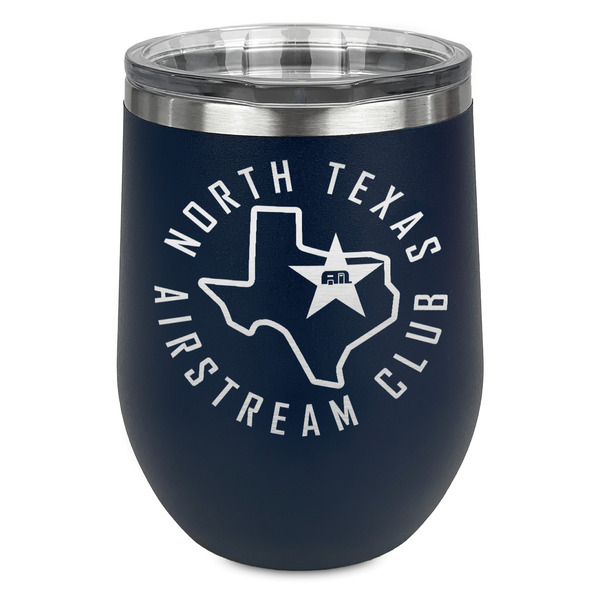 Custom North Texas Airstream Club Stemless Stainless Steel Wine Tumbler - Navy - Double-Sided