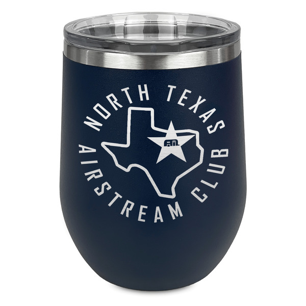 Custom North Texas Airstream Club Stemless Stainless Steel Wine Tumbler - Navy - Single-Sided