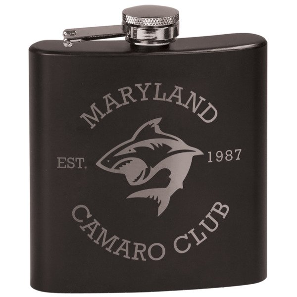 Custom Maryland Camaro Club Logo Black Flask Set