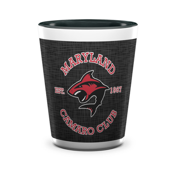 Custom Maryland Camaro Club Logo Ceramic Shot Glasses - 1.5 oz - Two Tone - Set of 4