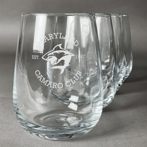 Custom Maryland Camaro Club Logo Stemless Wine Glasses - Laser Engraved- Set of 4