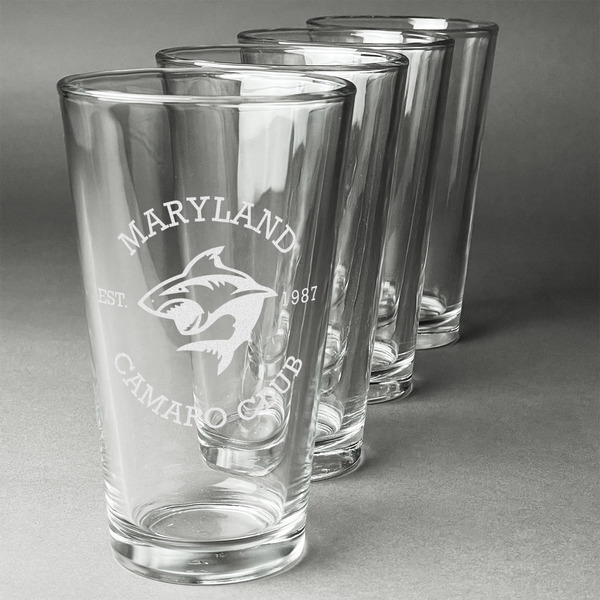 Custom Maryland Camaro Club Logo Pint Glasses - Laser Engraved - Set of 4