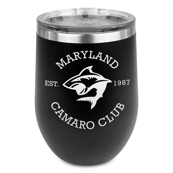 Custom Maryland Camaro Club Logo Stemless Stainless Steel Wine Tumbler - Black - Single-Sided