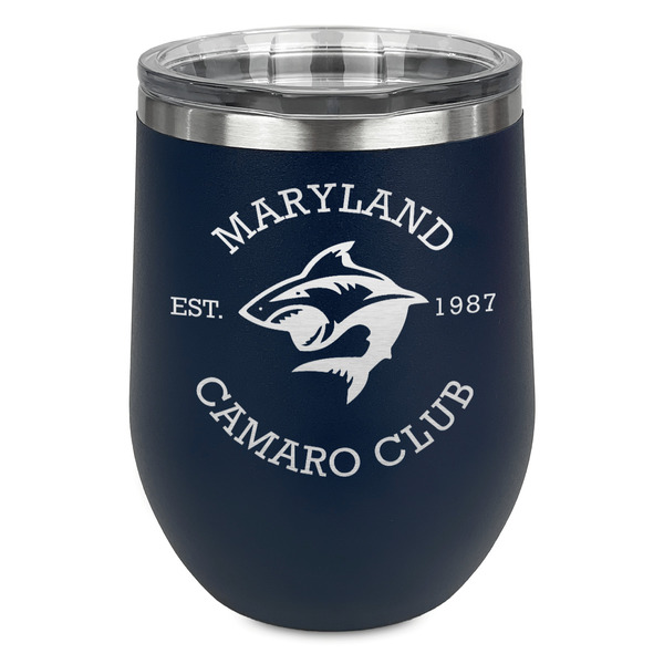 Custom Maryland Camaro Club Logo Stemless Stainless Steel Wine Tumbler - Navy - Double-Sided