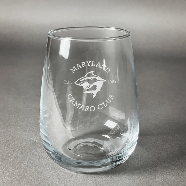 Custom Maryland Camaro Club Logo Stemless Wine Glass - Laser Engraved