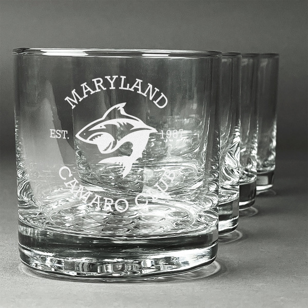 Custom Maryland Camaro Club Logo Whiskey Glasses - Engraved - Set of 4