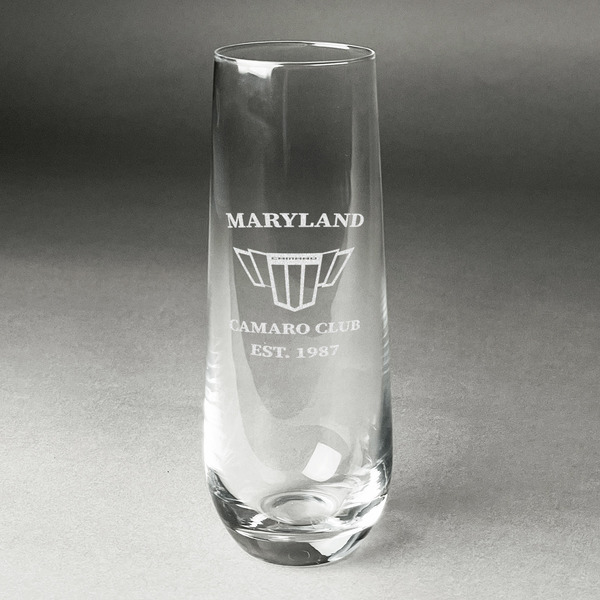 Custom Maryland Camaro Club Logo2 Champagne Flute - Stemless - Laser Engraved