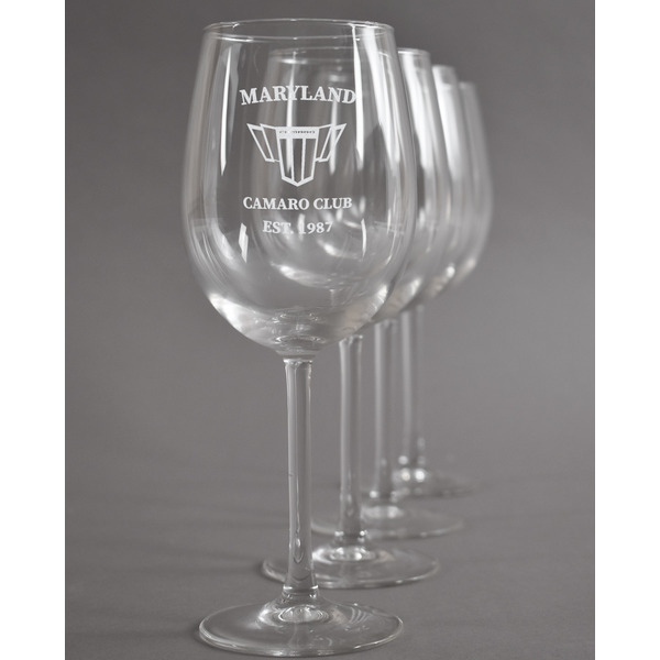 Custom Maryland Camaro Club Logo2 Wine Glasses - Laser Engraved - Set of 4