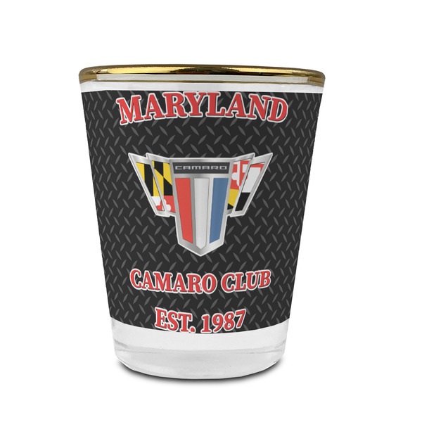 Custom Maryland Camaro Club Logo2 Glass Shot Glass - 1.5 oz - with Gold Rim - Single