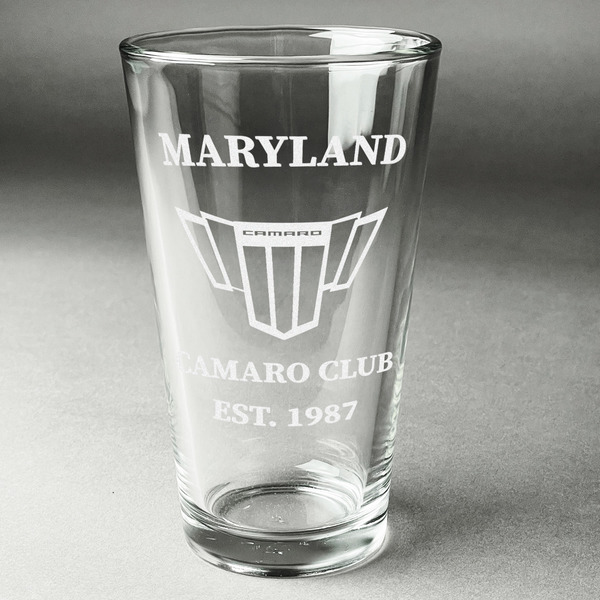 Custom Maryland Camaro Club Logo2 Pint Glass - Laser Engraved - Single