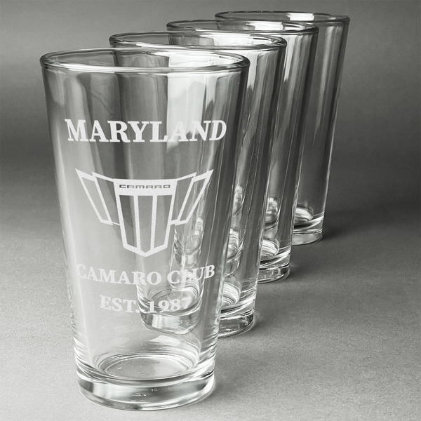 Custom Maryland Camaro Club Logo2 Pint Glasses - Laser Engraved - Set of 4