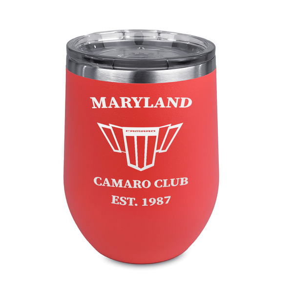 Custom Maryland Camaro Club Logo2 Stemless Stainless Steel Wine Tumbler - Coral - Double-Sided