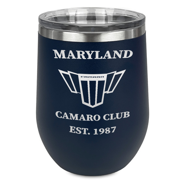 Custom Maryland Camaro Club Logo2 Stemless Stainless Steel Wine Tumbler - Navy - Single-Sided