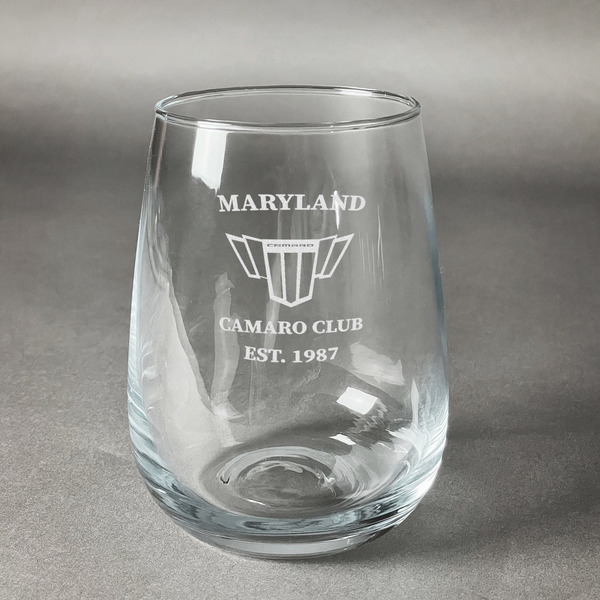 Custom Maryland Camaro Club Logo2 Stemless Wine Glass - Laser Engraved