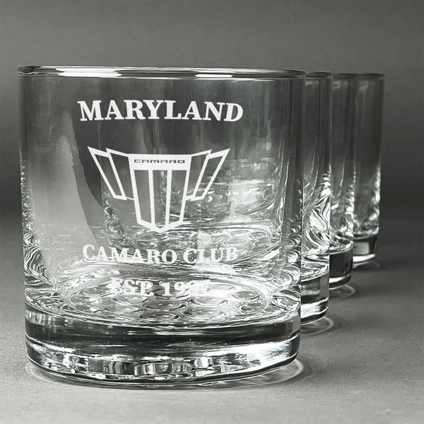 Custom Maryland Camaro Club Logo2 Whiskey Glasses - Engraved - Set of 4