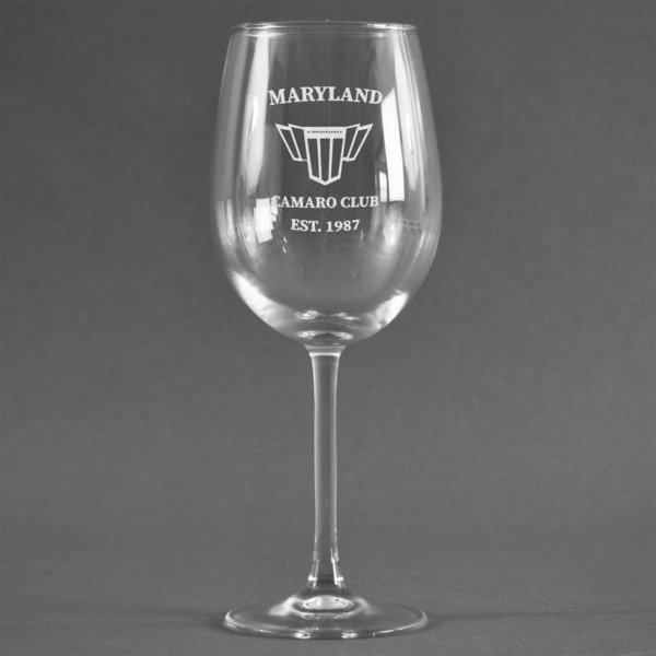 Custom Maryland Camaro Club Logo2 Wine Glass - Laser Engraved