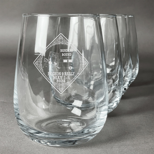 Custom Bandera Region 9 Rally Stemless Wine Glasses - Laser Engraved- Set of 4