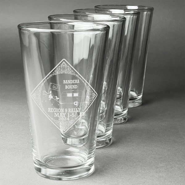 Custom Bandera Region 9 Rally Pint Glasses - Laser Engraved - Set of 4