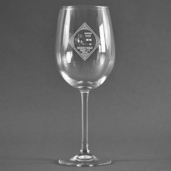 Custom Bandera Region 9 Rally Wine Glass - Laser Engraved - Single