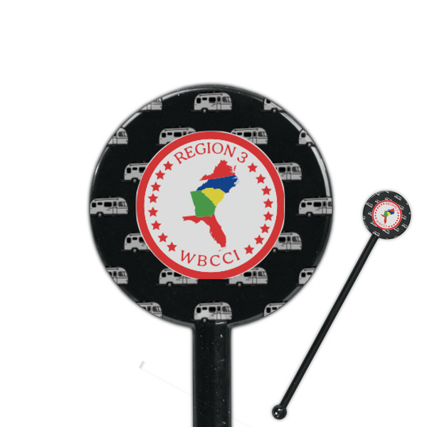 Custom Region 3 Logo 5.5" Round Plastic Stir Sticks - Black - Single-Sided