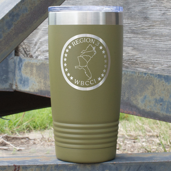 Custom Region 3 Logo 20 oz Stainless Steel Tumbler - Olive - Single-Sided