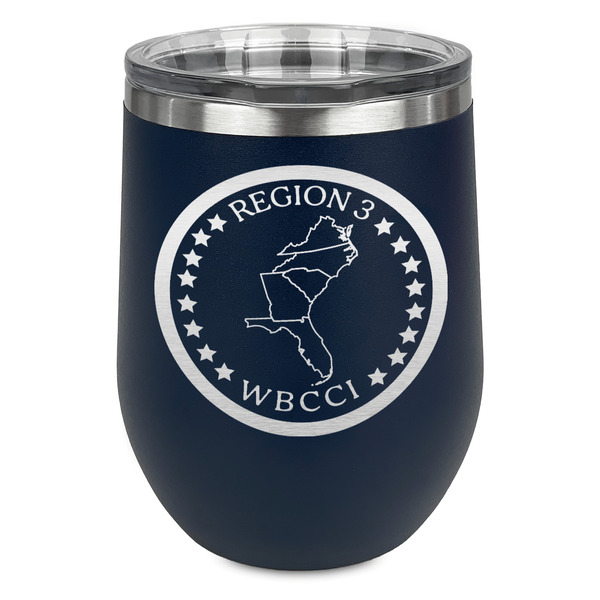 Custom Region 3 Logo Stemless Stainless Steel Wine Tumbler - Navy - Single-Sided