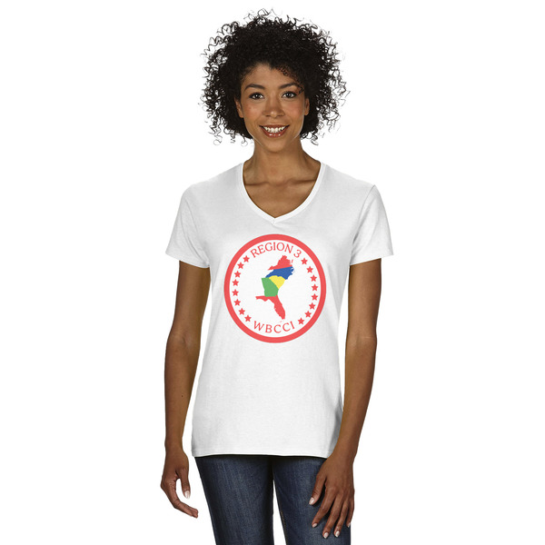 Custom Region 3 Logo Women's V-Neck T-Shirt - White