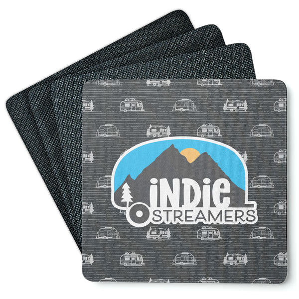 Custom Airstream Indie Club Logo Square Rubber Backed Coasters - Set of 4