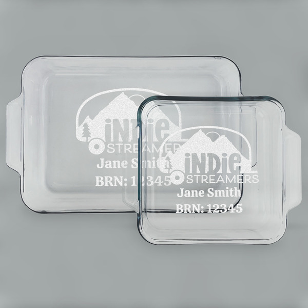 Custom Airstream Indie Club Logo Glass Baking & Cake Dish Set - 13in x 9in & 8in x 8in