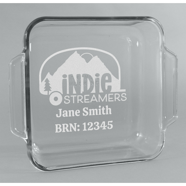 Custom Airstream Indie Club Logo Glass Cake Dish with Truefit Lid - 8in x 8in