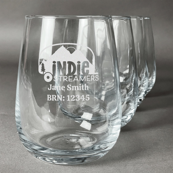 Custom Airstream Indie Club Logo Stemless Wine Glasses - Laser Engraved- Set of 4