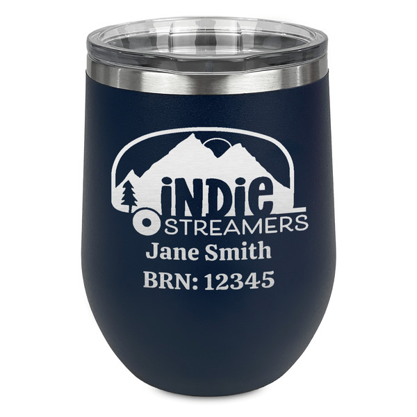 Custom Airstream Indie Club Logo Stemless Stainless Steel Wine Tumbler - Navy - Double-Sided