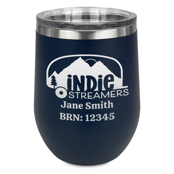 Custom Airstream Indie Club Logo Stemless Stainless Steel Wine Tumbler - Navy - Single-Sided