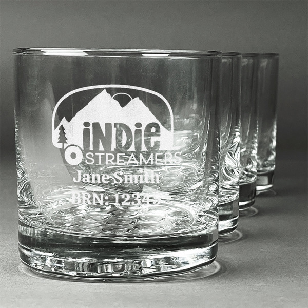 Custom Airstream Indie Club Logo Whiskey Glasses - Engraved - Set of 4