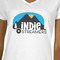 Airstream Indie Club Logo White V-Neck T-Shirt on Model - CloseUp