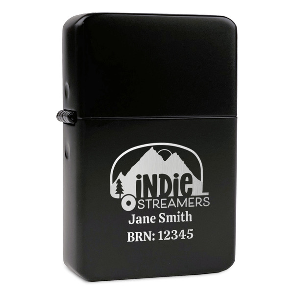 Custom Airstream Indie Club Logo Windproof Lighter - Black - Single-Sided & Lid Engraved