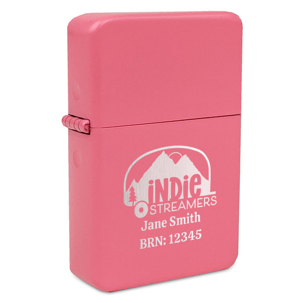 Custom Airstream Indie Club Logo Windproof Lighter - Pink - Double-Sided & Lid Engraved