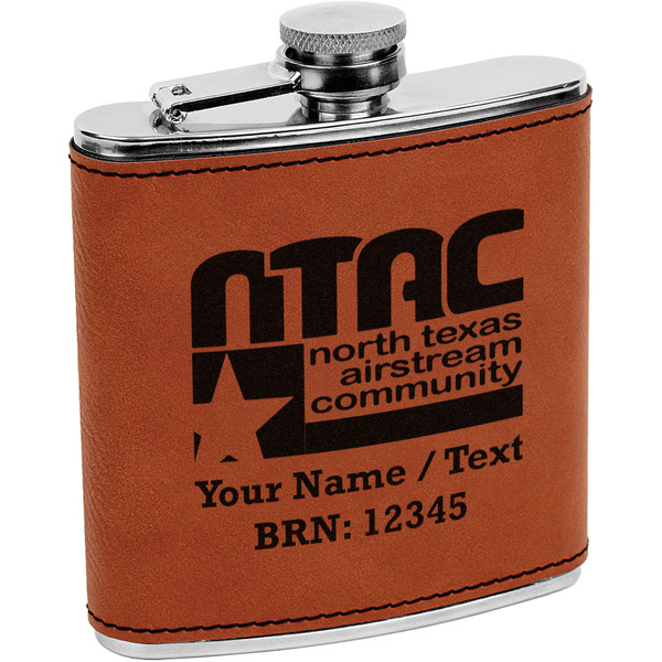 Custom North Texas Airstream Community Leatherette Wrapped Stainless Steel Flask