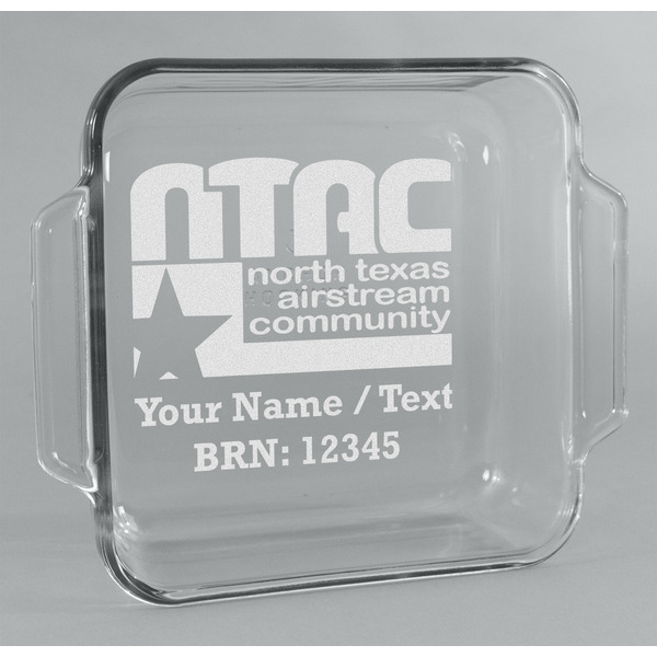 Custom North Texas Airstream Community Glass Cake Dish with Truefit Lid - 8in x 8in